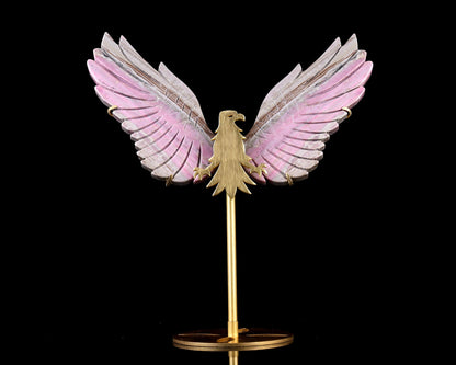 Nicedony 5.0" Rhodonite Hand Carved Crystal Eagle Wings Sculpture - View 4