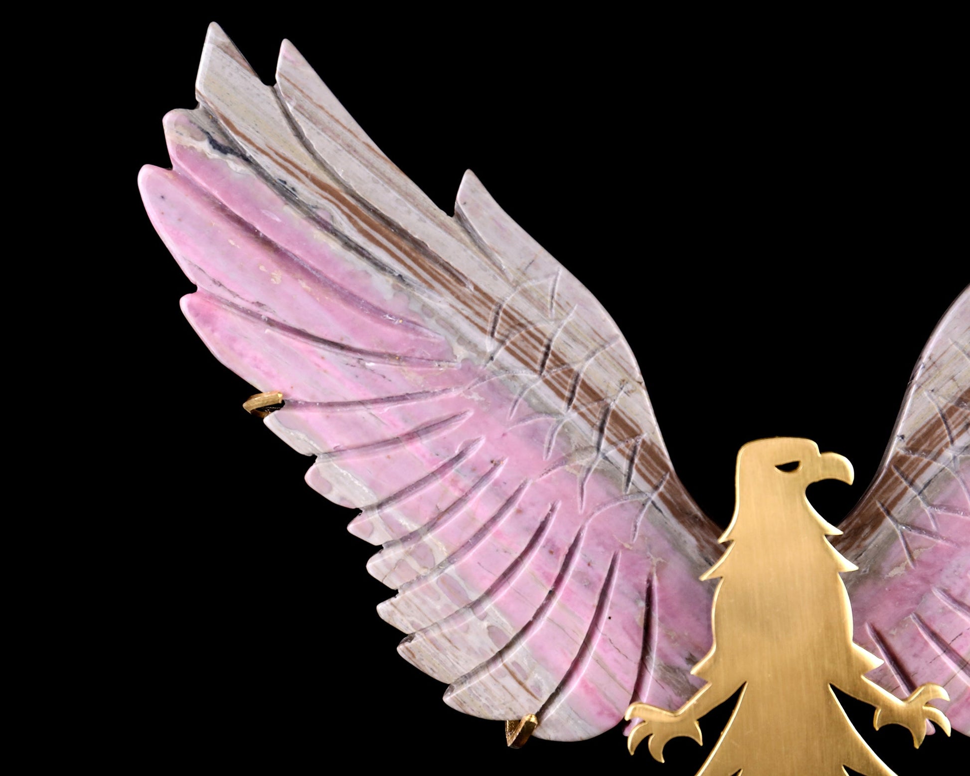 Nicedony 5.0" Rhodonite Hand Carved Crystal Eagle Wings Sculpture - View 6