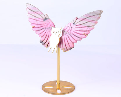 Nicedony 5.0" Rhodonite Hand Carved Crystal Owl Wings Sculpture - View 10