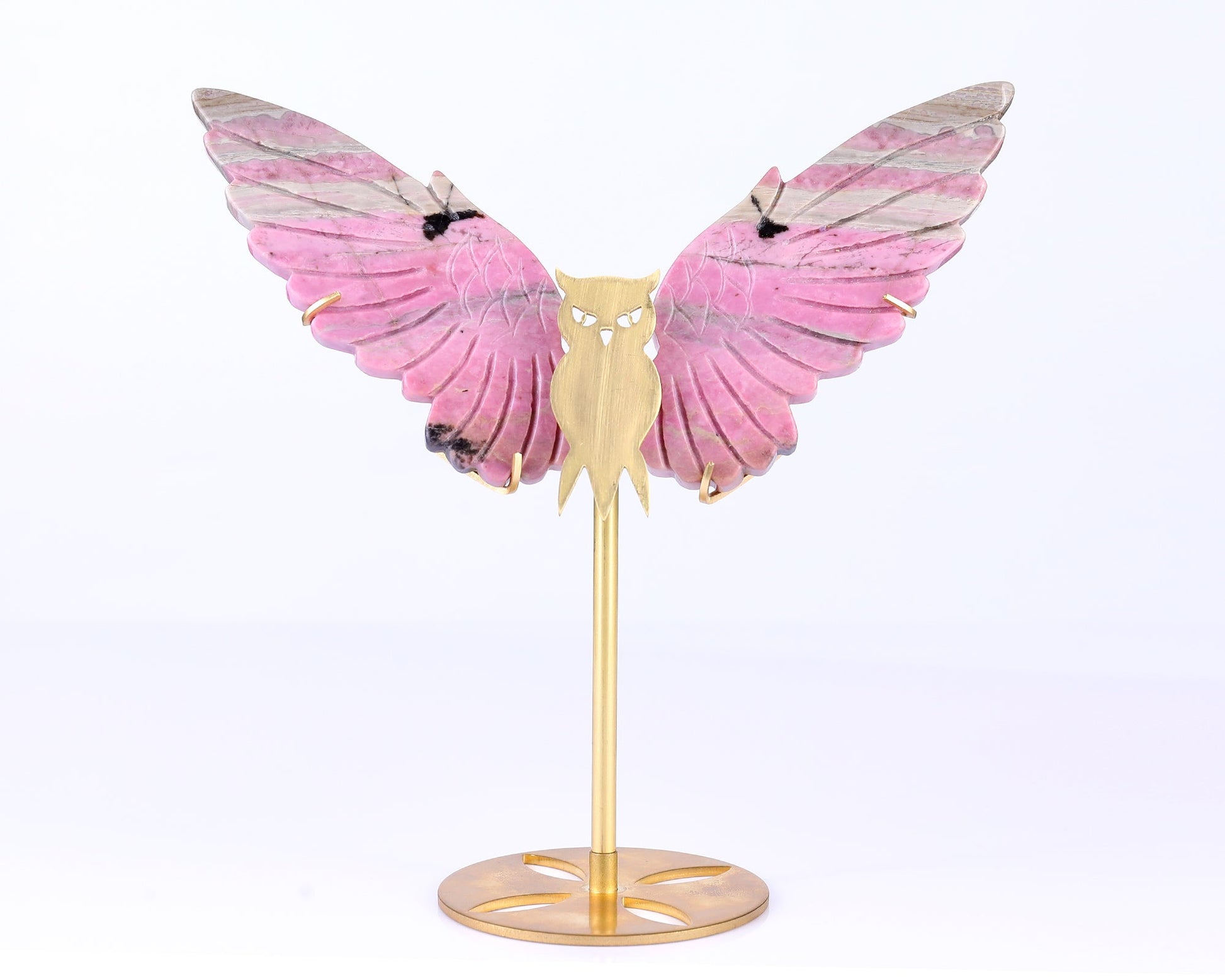 Nicedony 5.0" Rhodonite Hand Carved Crystal Owl Wings Sculpture - View 3
