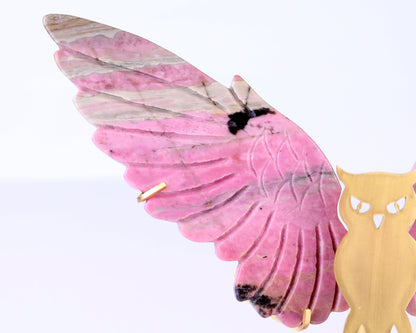 Nicedony 5.0" Rhodonite Hand Carved Crystal Owl Wings Sculpture - View 6