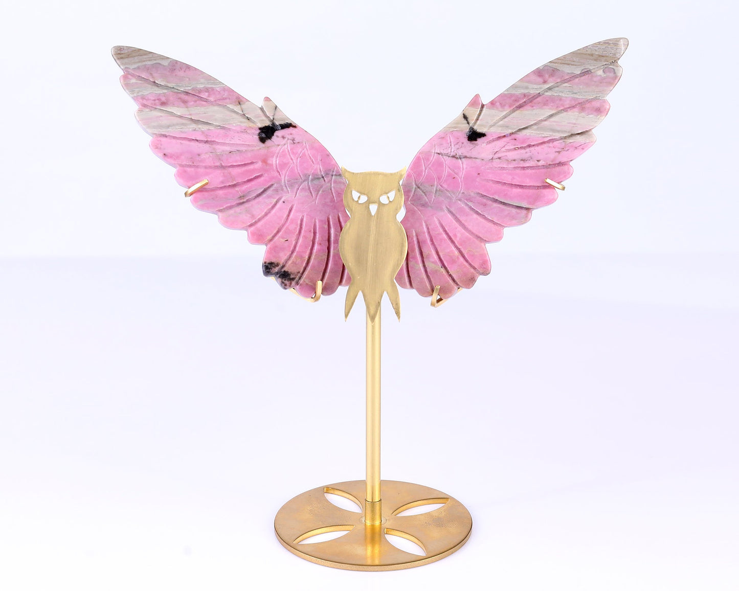 Nicedony 5.0" Rhodonite Hand Carved Crystal Owl Wings Sculpture