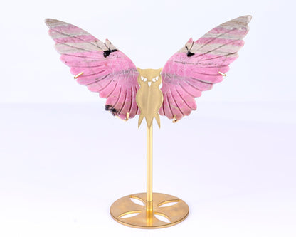 Nicedony 5.0" Rhodonite Hand Carved Crystal Owl Wings Sculpture