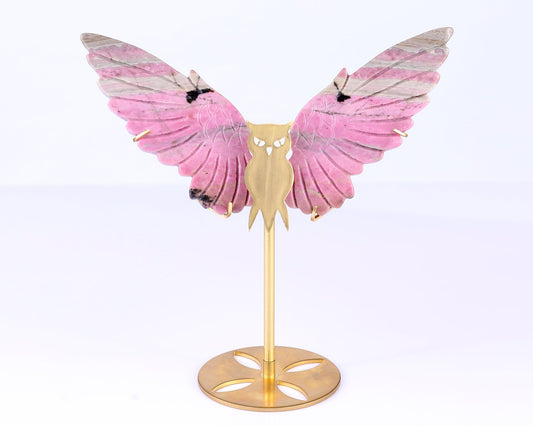 Nicedony 5.0" Rhodonite Hand Carved Crystal Owl Wings Sculpture