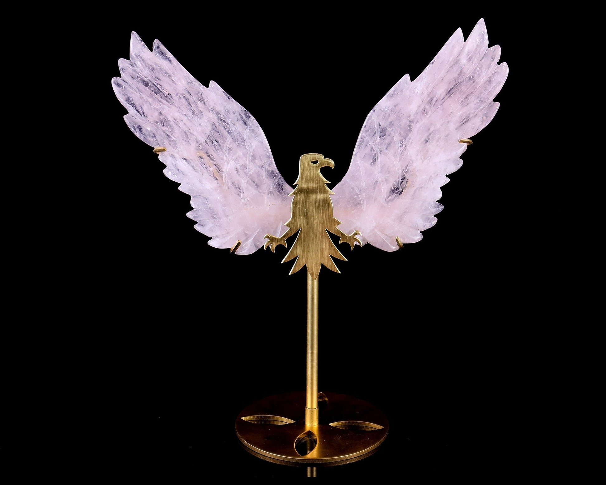 Nicedony 5.0" Rose Quartz Hand Carved Crystal Eagle Wings Sculpture