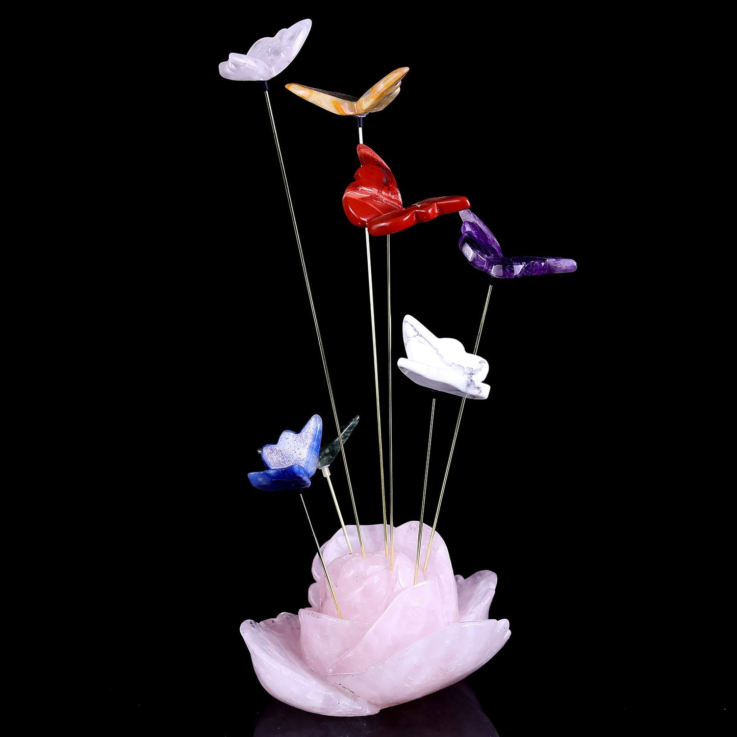 Nicedony 5.0" Rose Quartz Hand Carved Incense Holder with Colorful