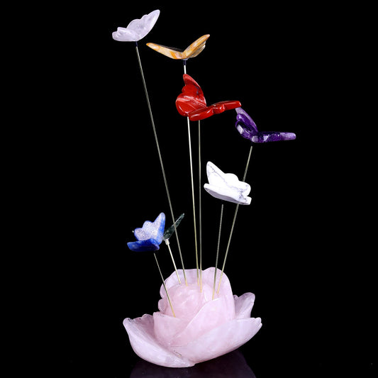 Nicedony 5.0" Rose Quartz Hand Carved Incense Holder with Colorful
