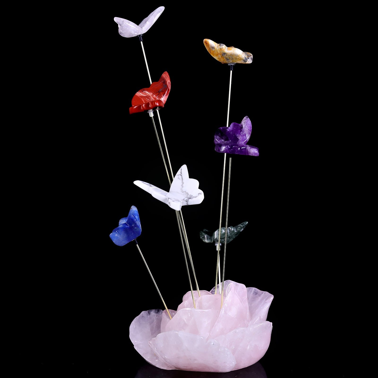 Nicedony 5.0" Rose Quartz Hand Carved Incense Holder with Colorful - View 2