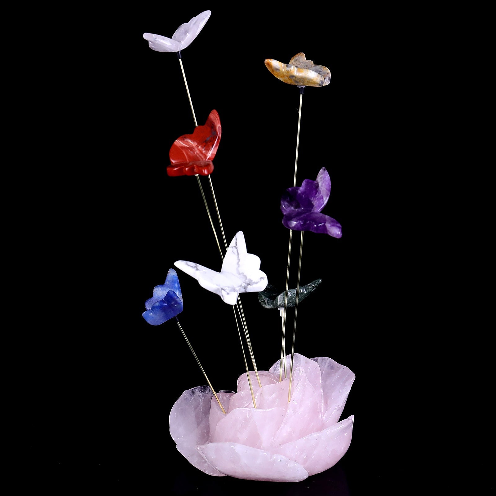 Nicedony 5.0" Rose Quartz Hand Carved Incense Holder with Colorful - View 3