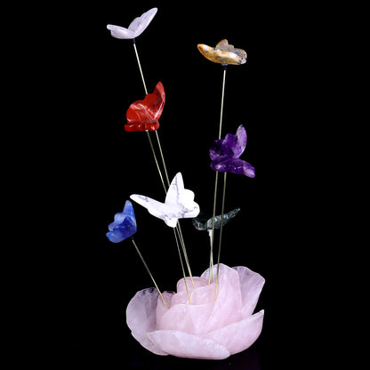 Nicedony 5.0" Rose Quartz Hand Carved Incense Holder with Colorful - View 3