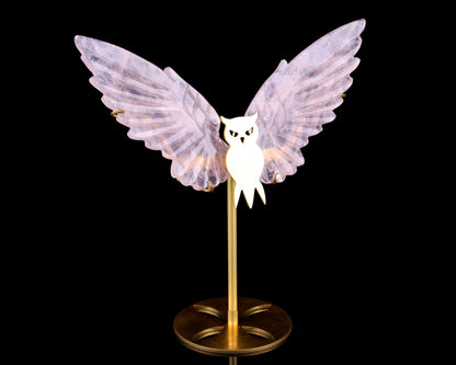 Nicedony 5.0" Rose Quartz Hand Carved Crystal Owl Wings Sculpture - View 7
