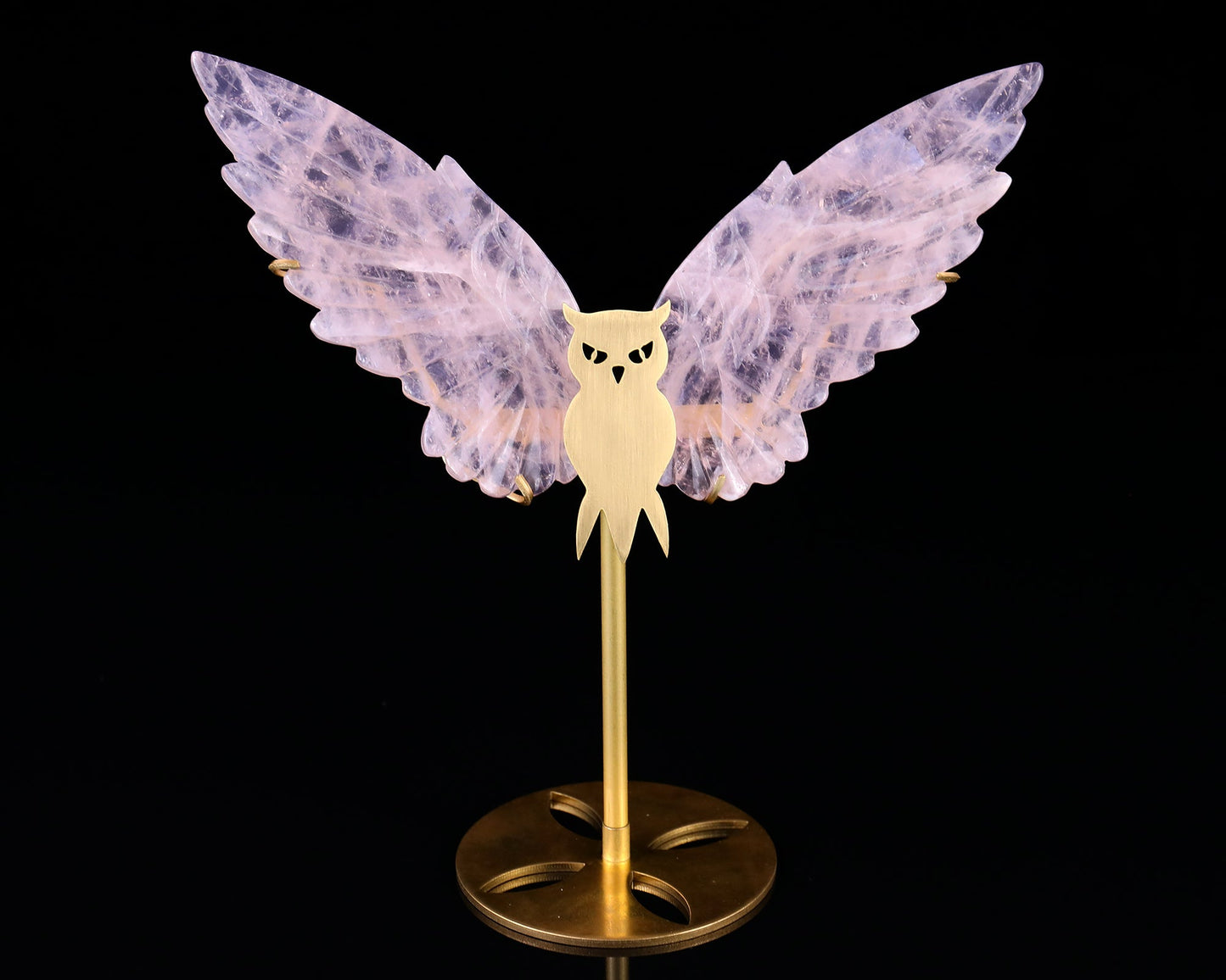 Nicedony 5.0" Rose Quartz Hand Carved Crystal Owl Wings Sculpture