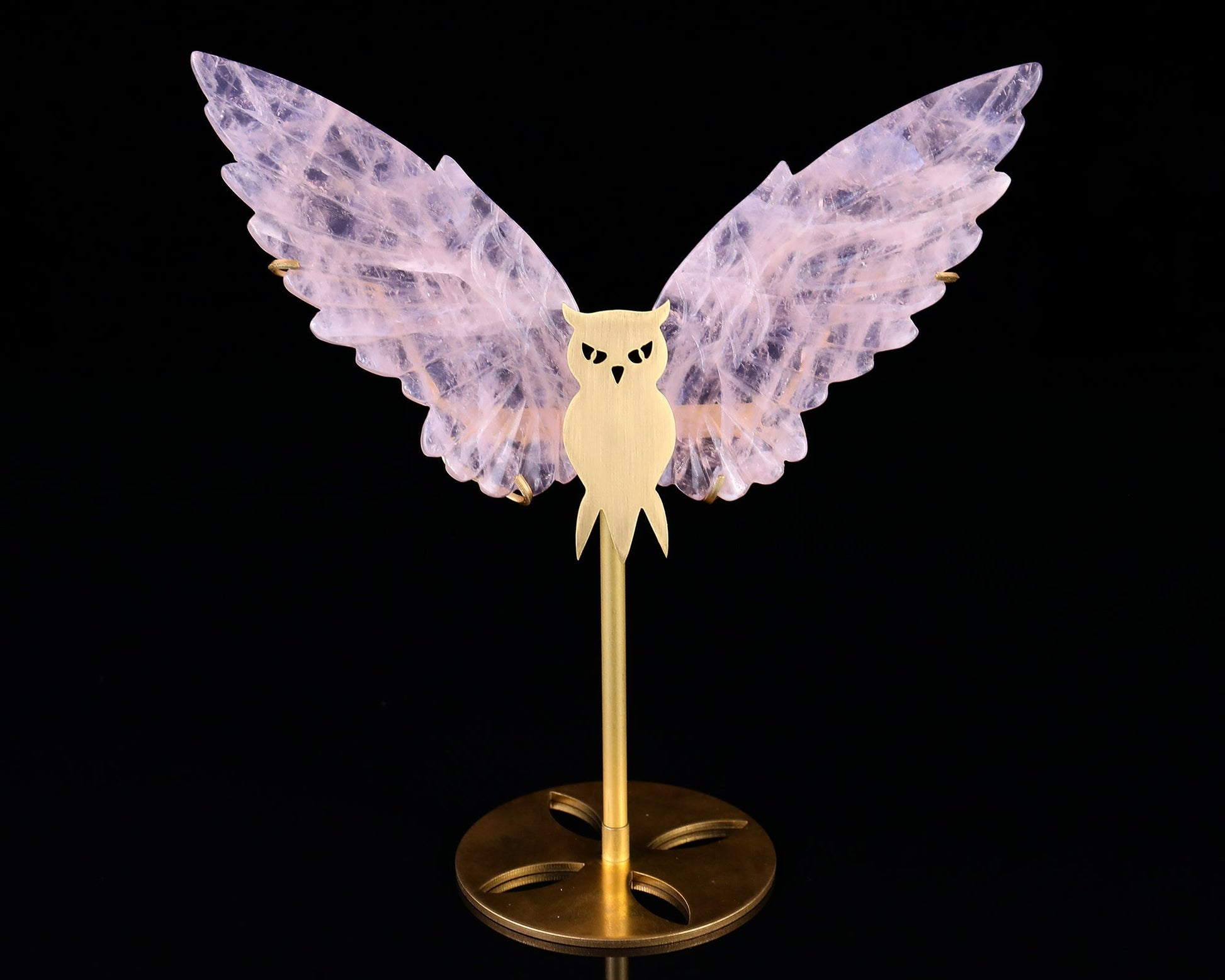 Nicedony 5.0" Rose Quartz Hand Carved Crystal Owl Wings Sculpture