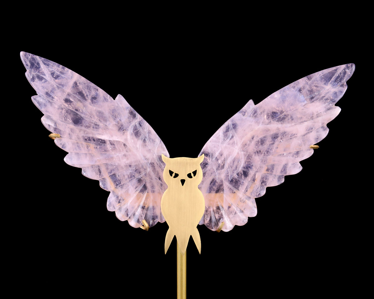 Nicedony 5.0" Rose Quartz Hand Carved Crystal Owl Wings Sculpture - View 2