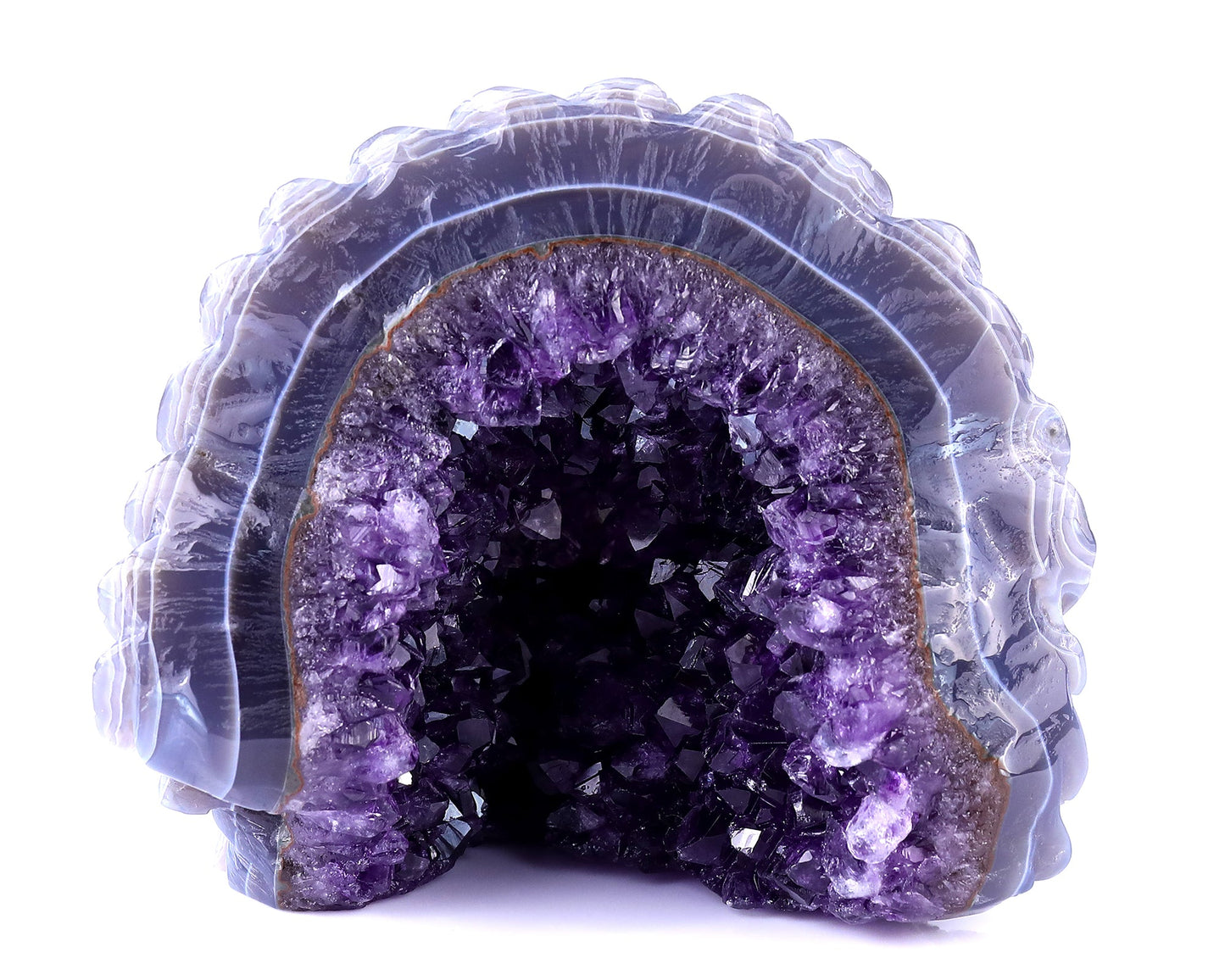 Nicedony 5.1" Amethyst Geode Agate Hand Carved Realistic Skull - View 7