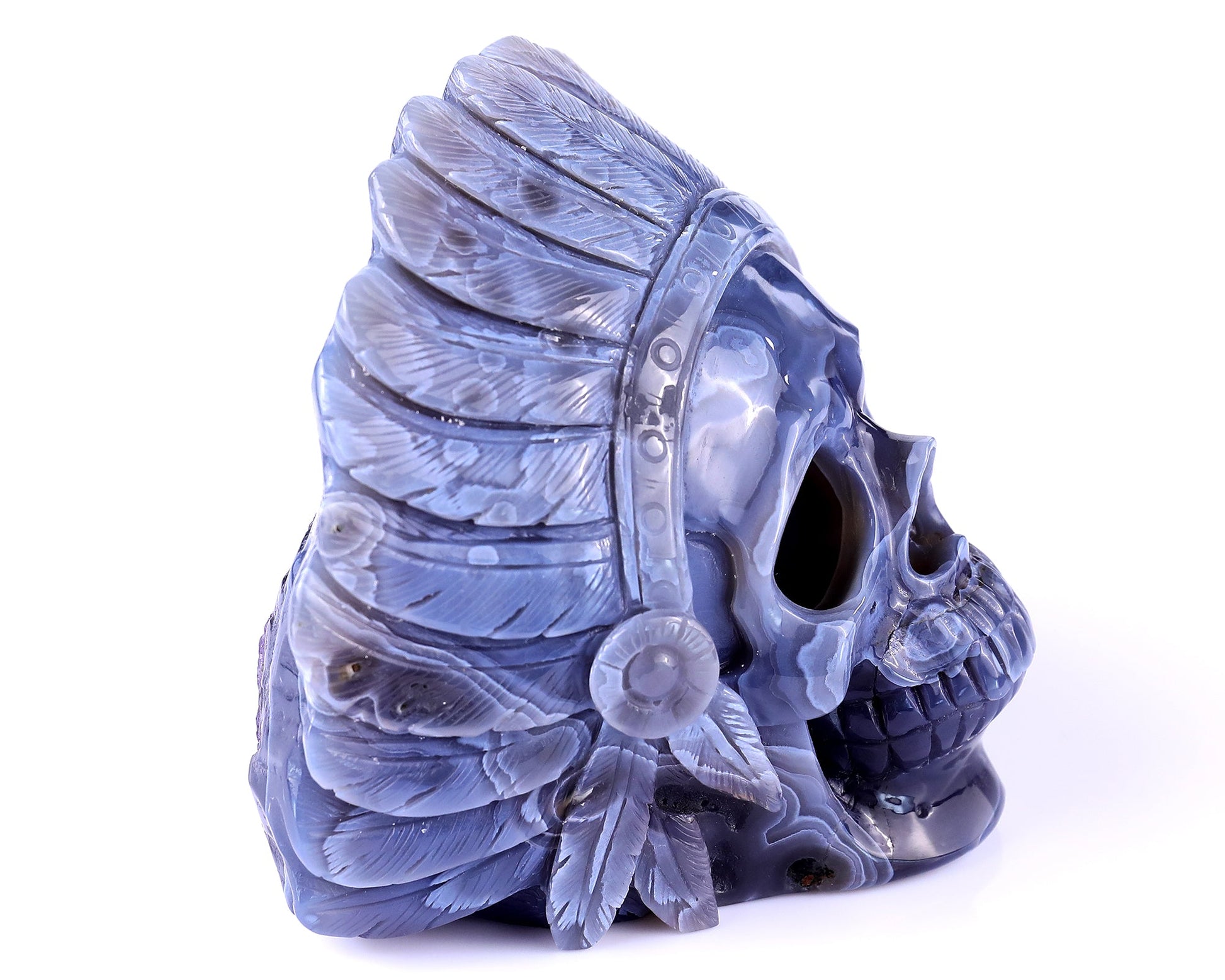 Nicedony 5.1" Amethyst Geode Agate Hand Carved Realistic Skull - View 5