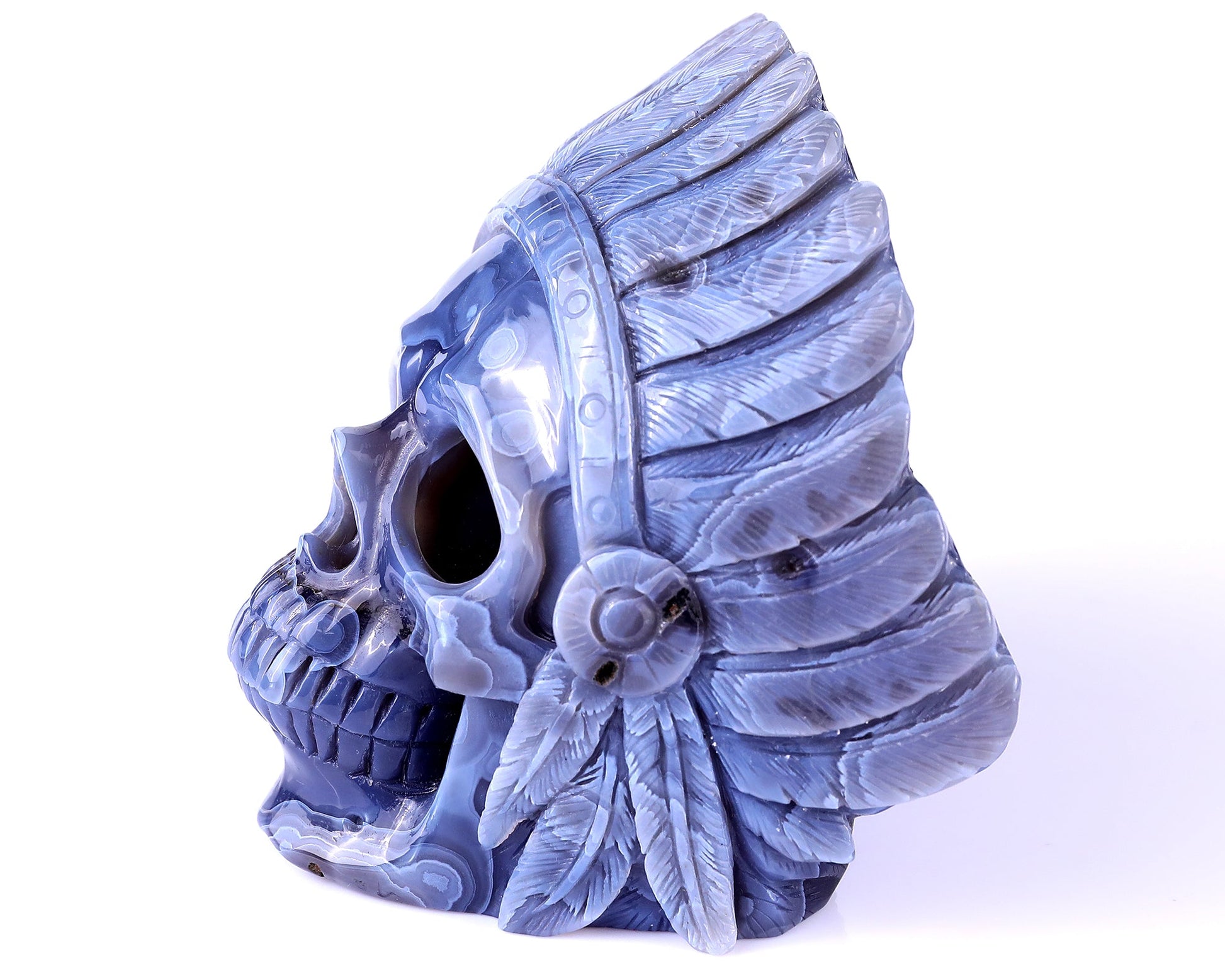 Nicedony 5.1" Amethyst Geode Agate Hand Carved Realistic Skull - View 8