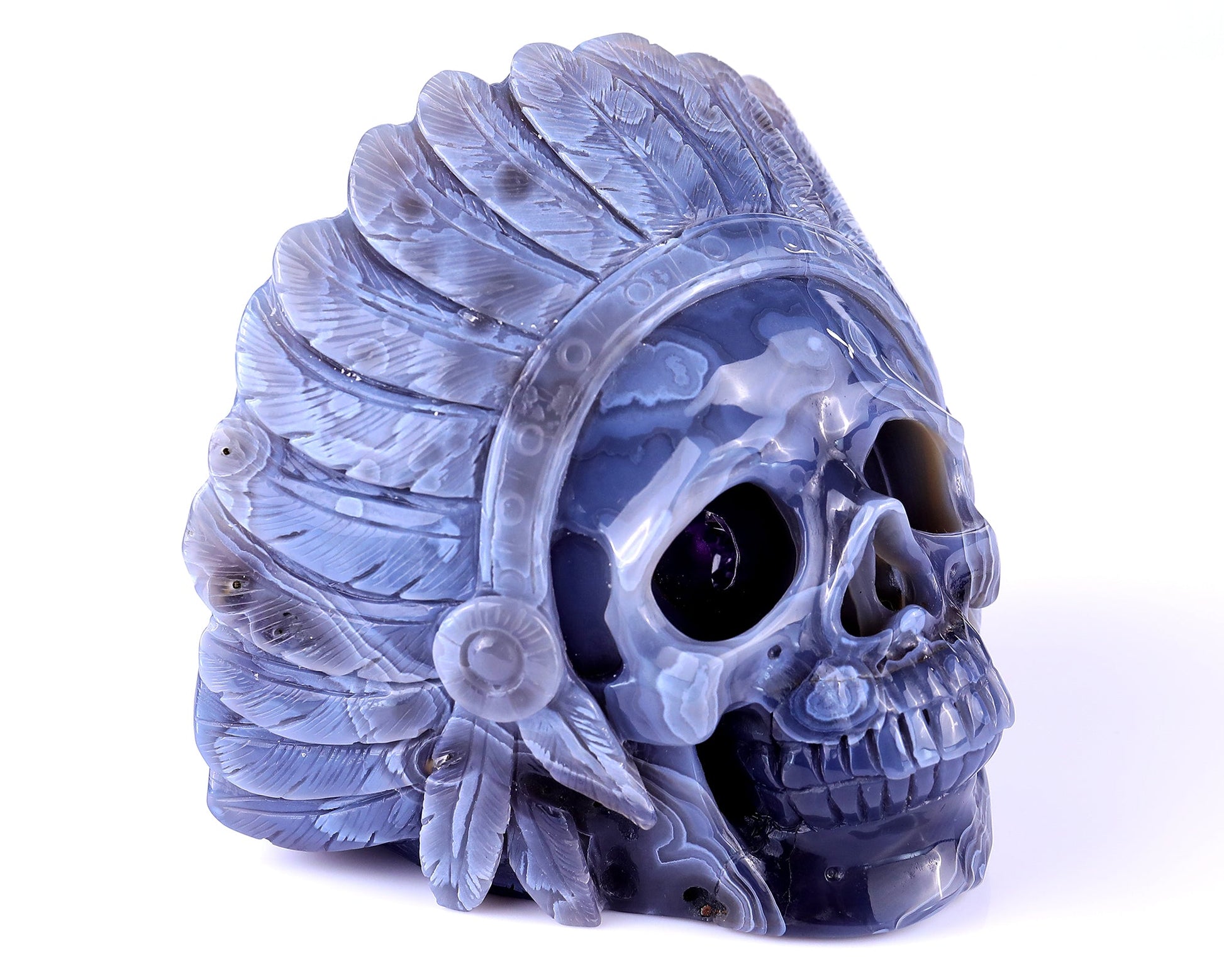 Nicedony 5.1" Amethyst Geode Agate Hand Carved Realistic Skull - View 4
