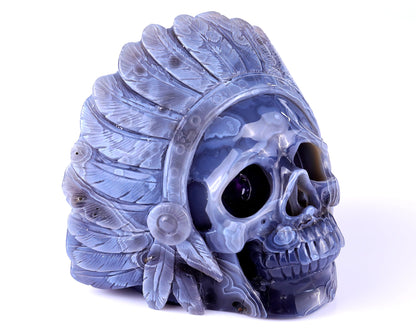 Nicedony 5.1" Amethyst Geode Agate Hand Carved Realistic Skull - View 4