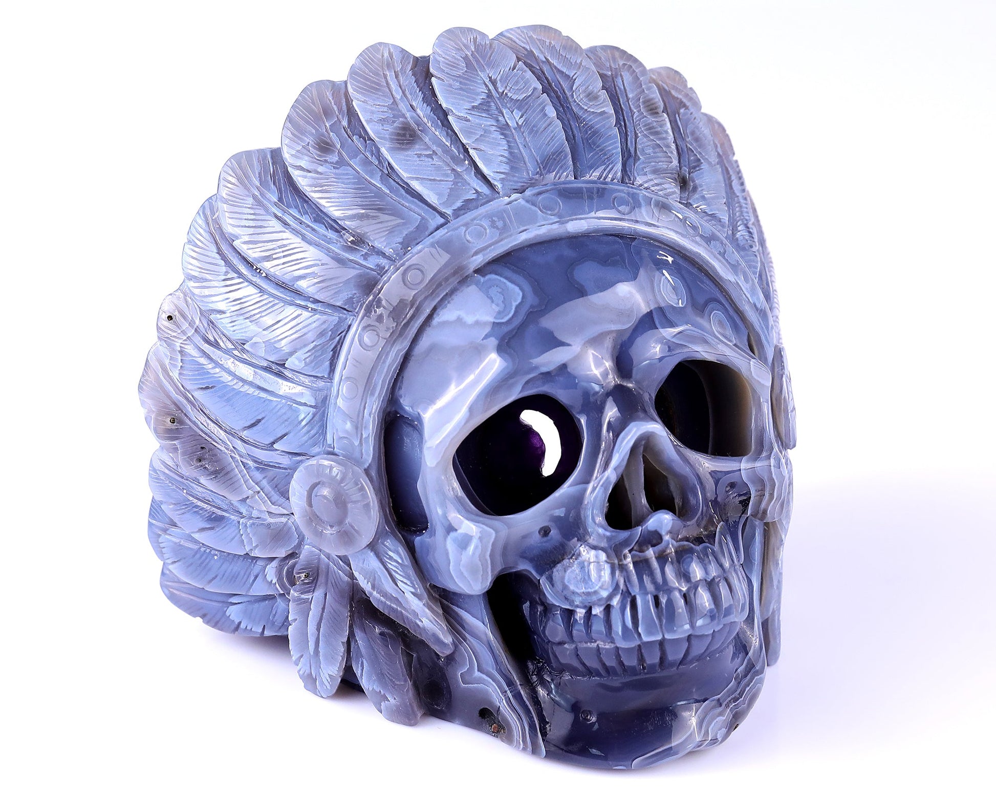 Nicedony 5.1" Amethyst Geode Agate Hand Carved Realistic Skull - View 2