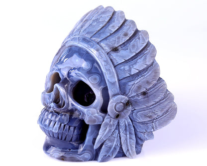 Nicedony 5.1" Amethyst Geode Agate Hand Carved Realistic Skull