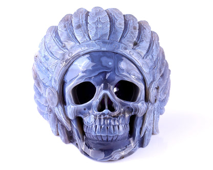 Nicedony 5.1" Amethyst Geode Agate Hand Carved Realistic Skull - View 3
