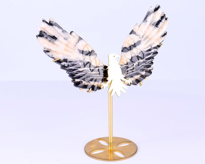 Nicedony 5.1" Black and White Zebra Agate Hand Carved Eagle Wings - View 7