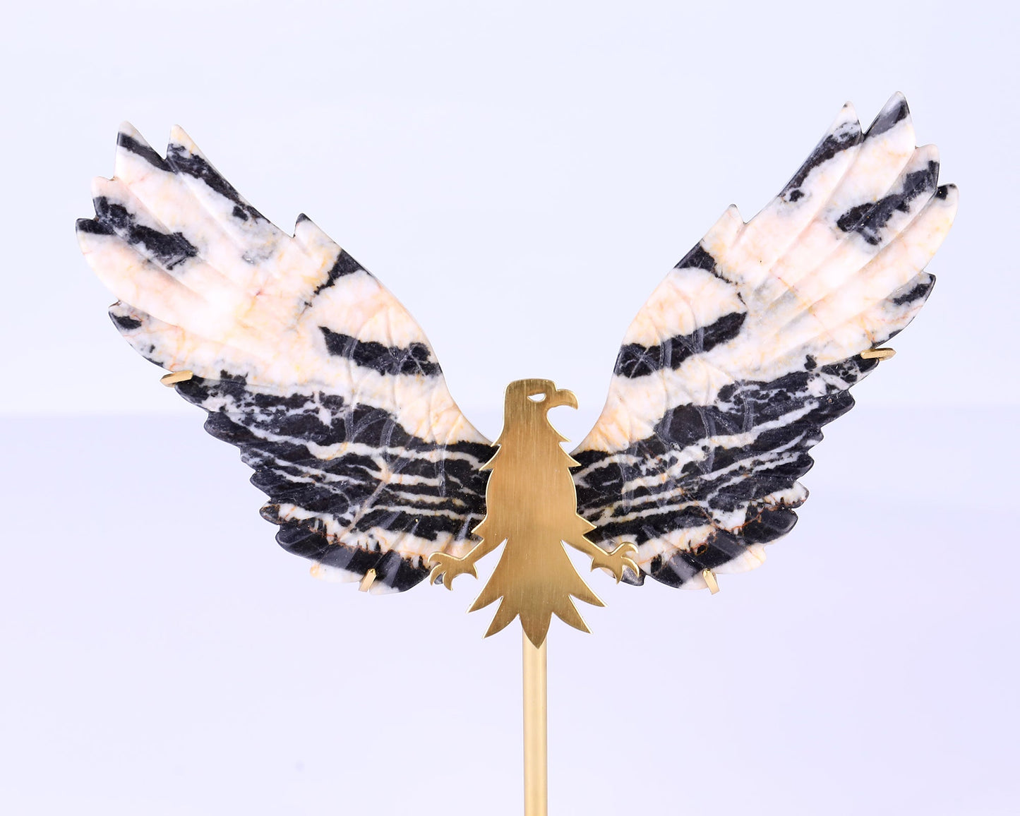 Nicedony 5.1" Black and White Zebra Agate Hand Carved Eagle Wings - View 2