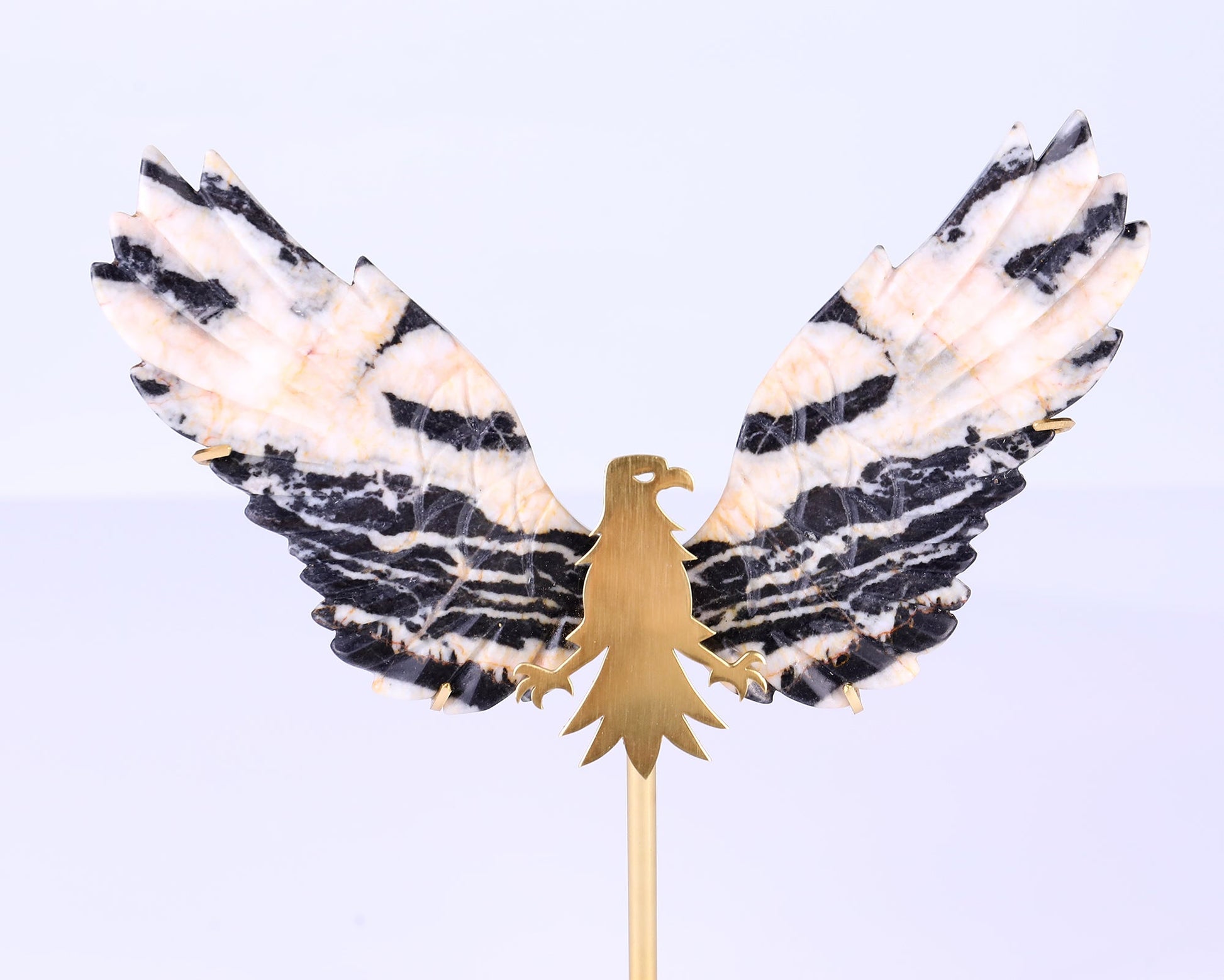 Nicedony 5.1" Black and White Zebra Agate Hand Carved Eagle Wings - View 2
