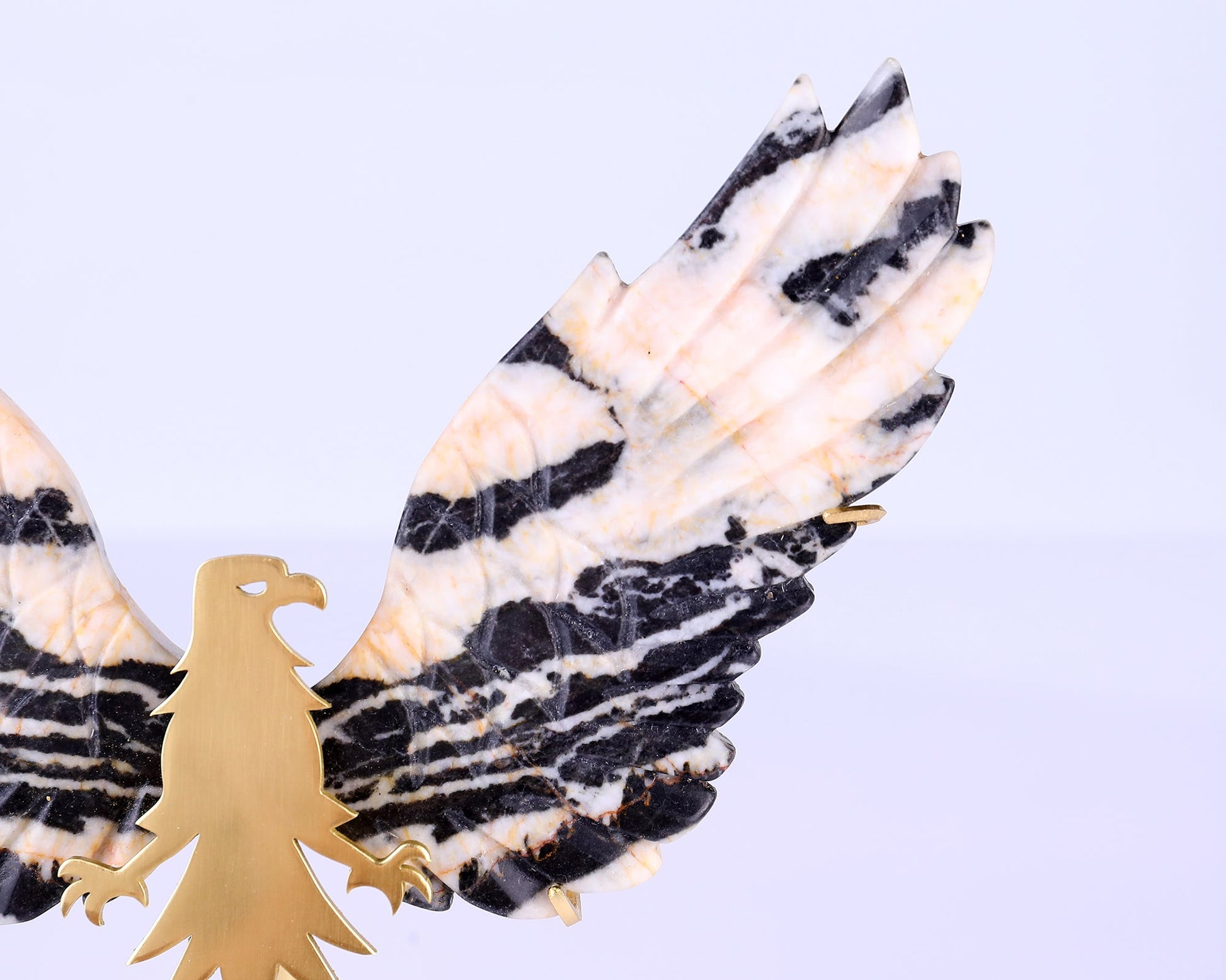 Nicedony 5.1" Black and White Zebra Agate Hand Carved Eagle Wings - View 5
