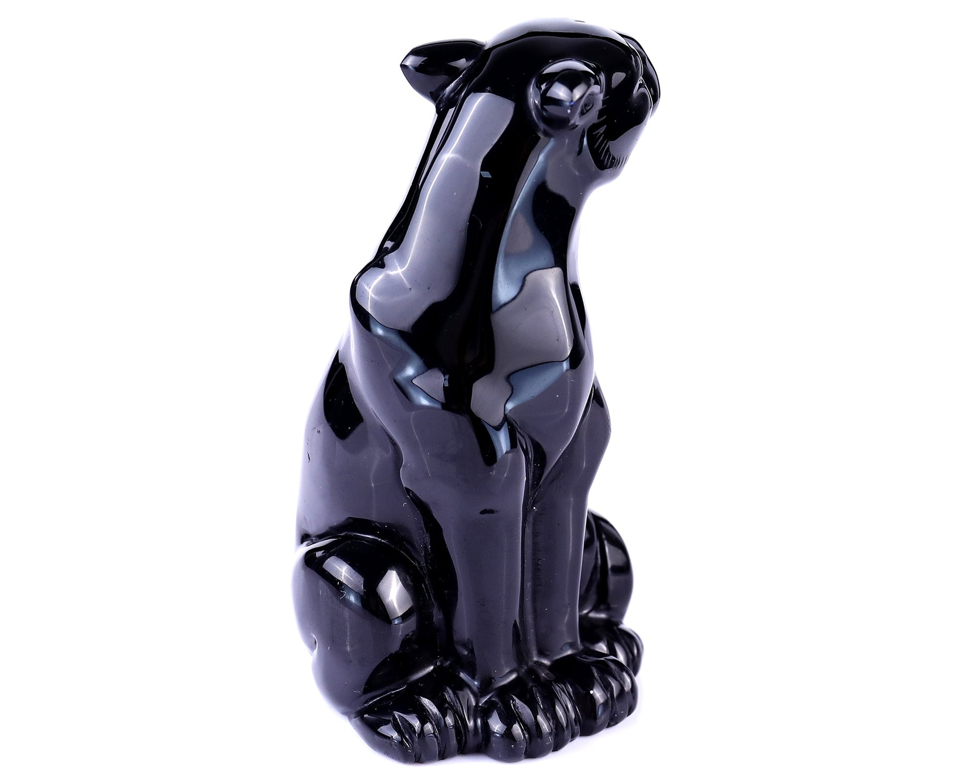 Nicedony 5.1" Black Obsidian Hand Carved Crystal Leopard Sculpture - View 4