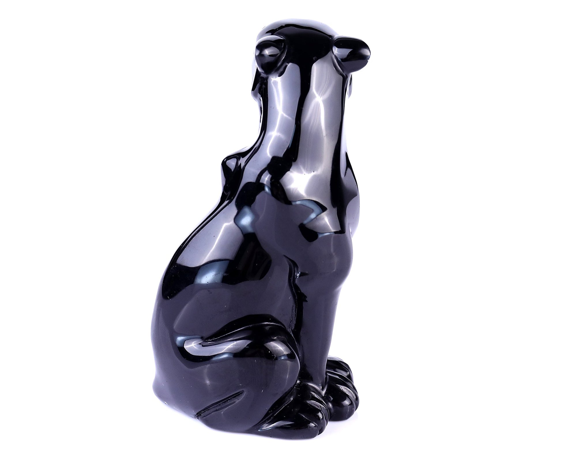 Nicedony 5.1" Black Obsidian Hand Carved Crystal Leopard Sculpture - View 5