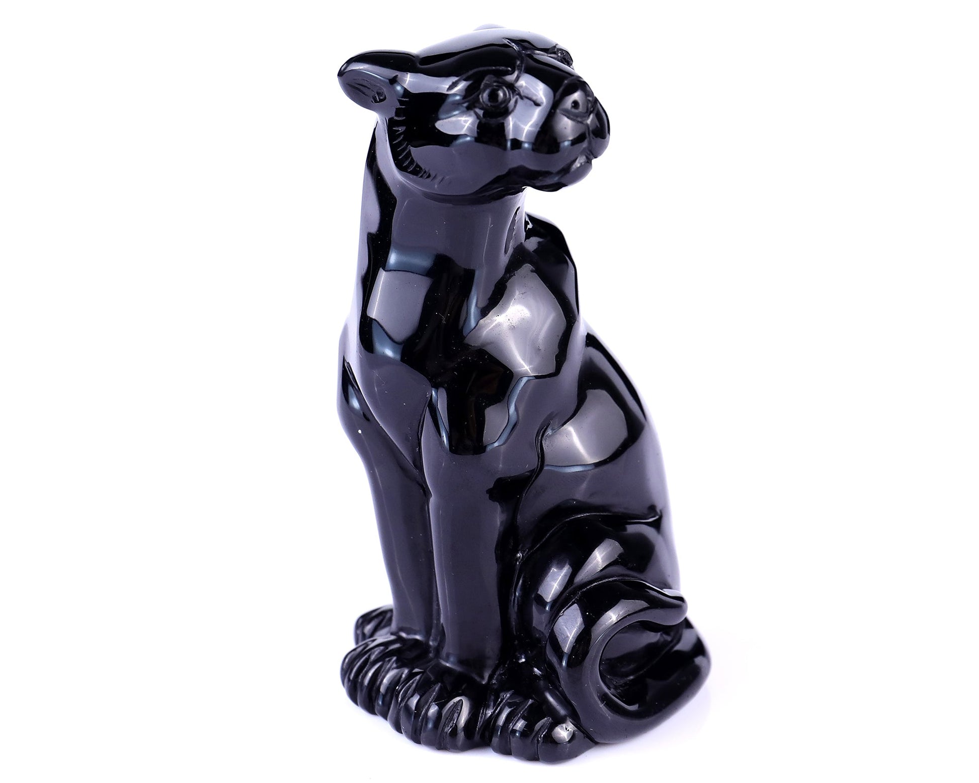 Nicedony 5.1" Black Obsidian Hand Carved Crystal Leopard Sculpture