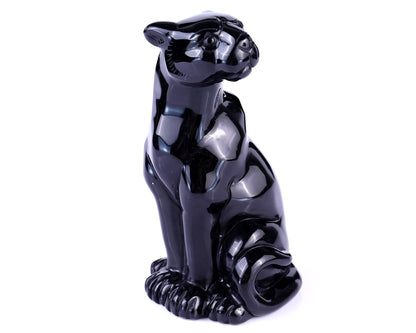 Nicedony 5.1" Black Obsidian Hand Carved Crystal Leopard Sculpture