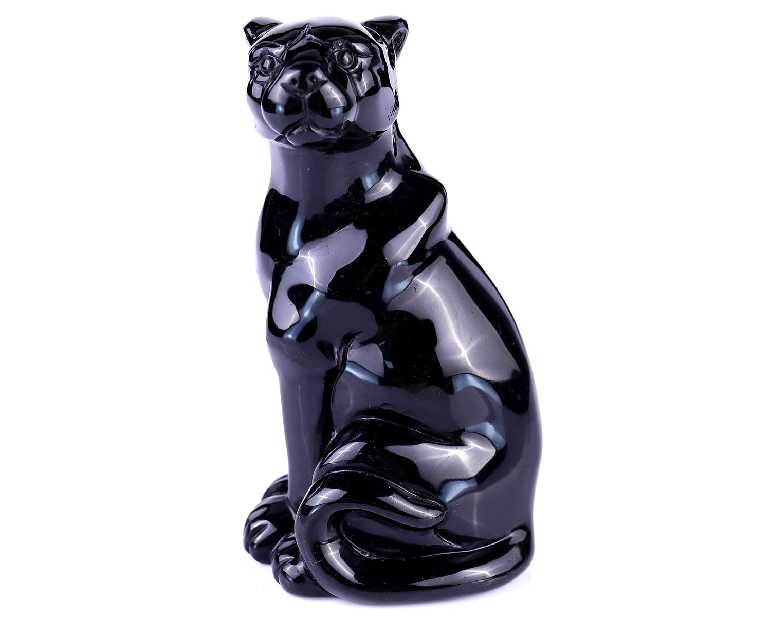 Nicedony 5.0" Black Obsidian Hand Carved Crystal Leopard Sculpture (SKU: 4100098) - Photo 2