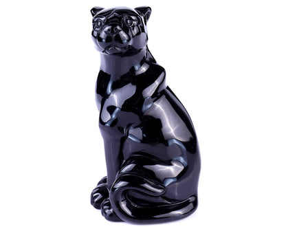 Nicedony 5.1" Black Obsidian Hand Carved Crystal Leopard Sculpture - View 2