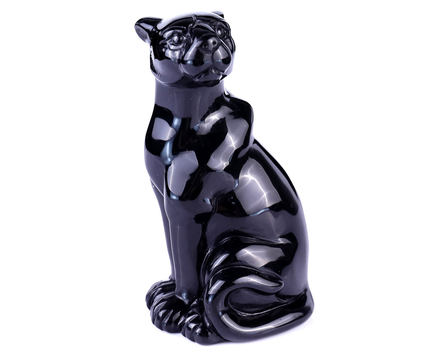 Nicedony 5.0" Black Obsidian Hand Carved Crystal Leopard Sculpture (SKU: 4100098) - Photo 7