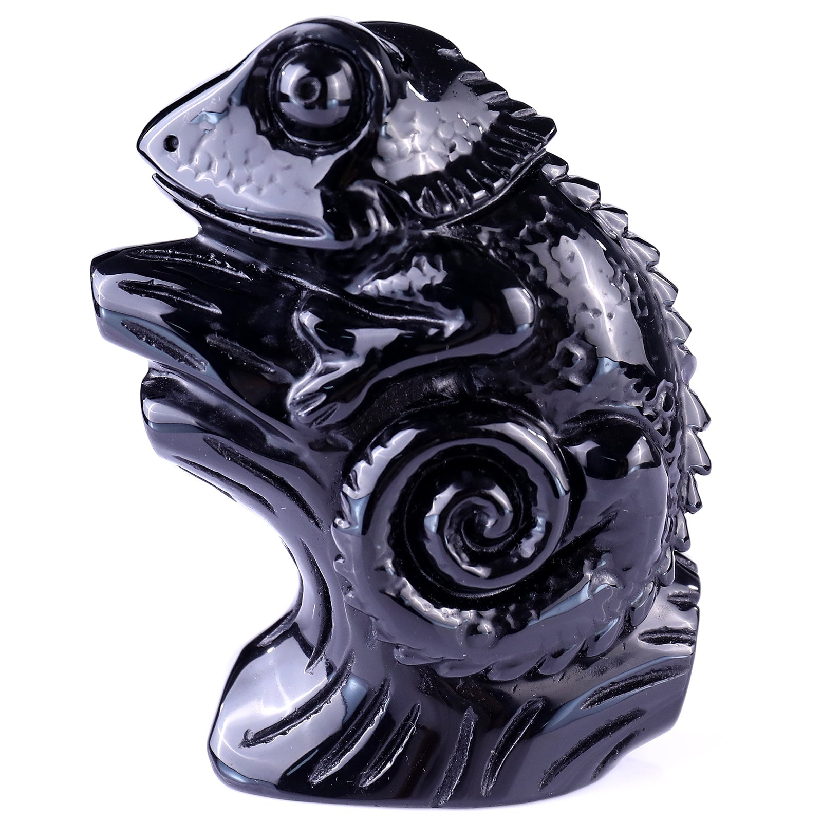 Nicedony 5.1" Black Osidian Hand Carved Crystal Lizard Sculpture - View 6