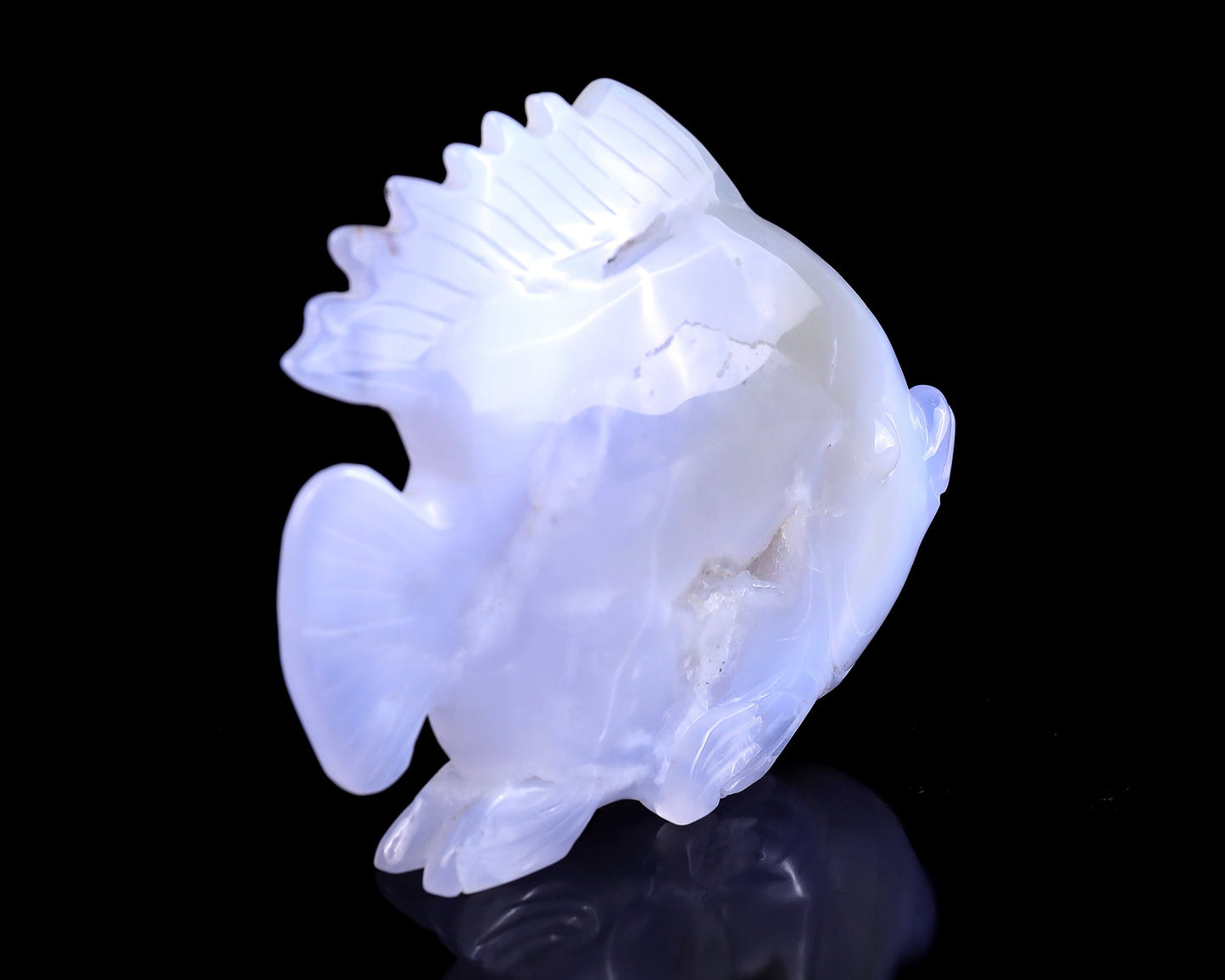 Nicedony 5.1" Blue Chalcedony Hand Carved Golden Fish Sculpture - View 2