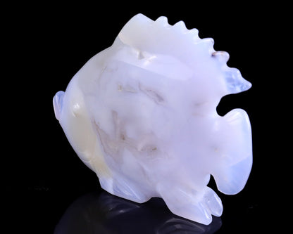 Nicedony 5.1" Blue Chalcedony Hand Carved Golden Fish Sculpture - View 3