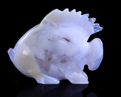 Nicedony 5.1" Blue Chalcedony Hand Carved Golden Fish Sculpture - View 4