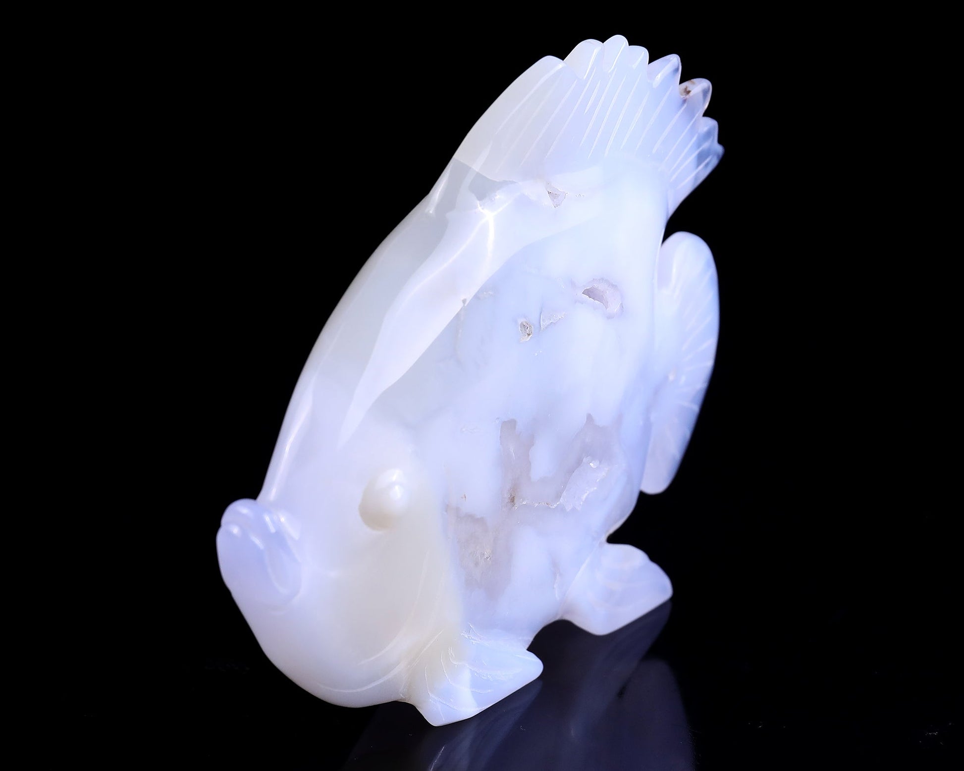 Nicedony 5.1" Blue Chalcedony Hand Carved Golden Fish Sculpture - View 5