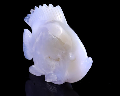 Nicedony 5.1" Blue Chalcedony Hand Carved Golden Fish Sculpture - View 7