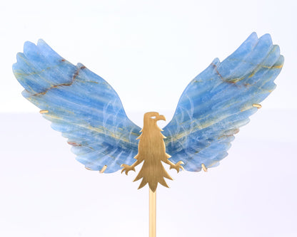 Nicedony 5.1" Blue Onyx Hand Carved Crystal Eagle Wings Sculpture - View 2