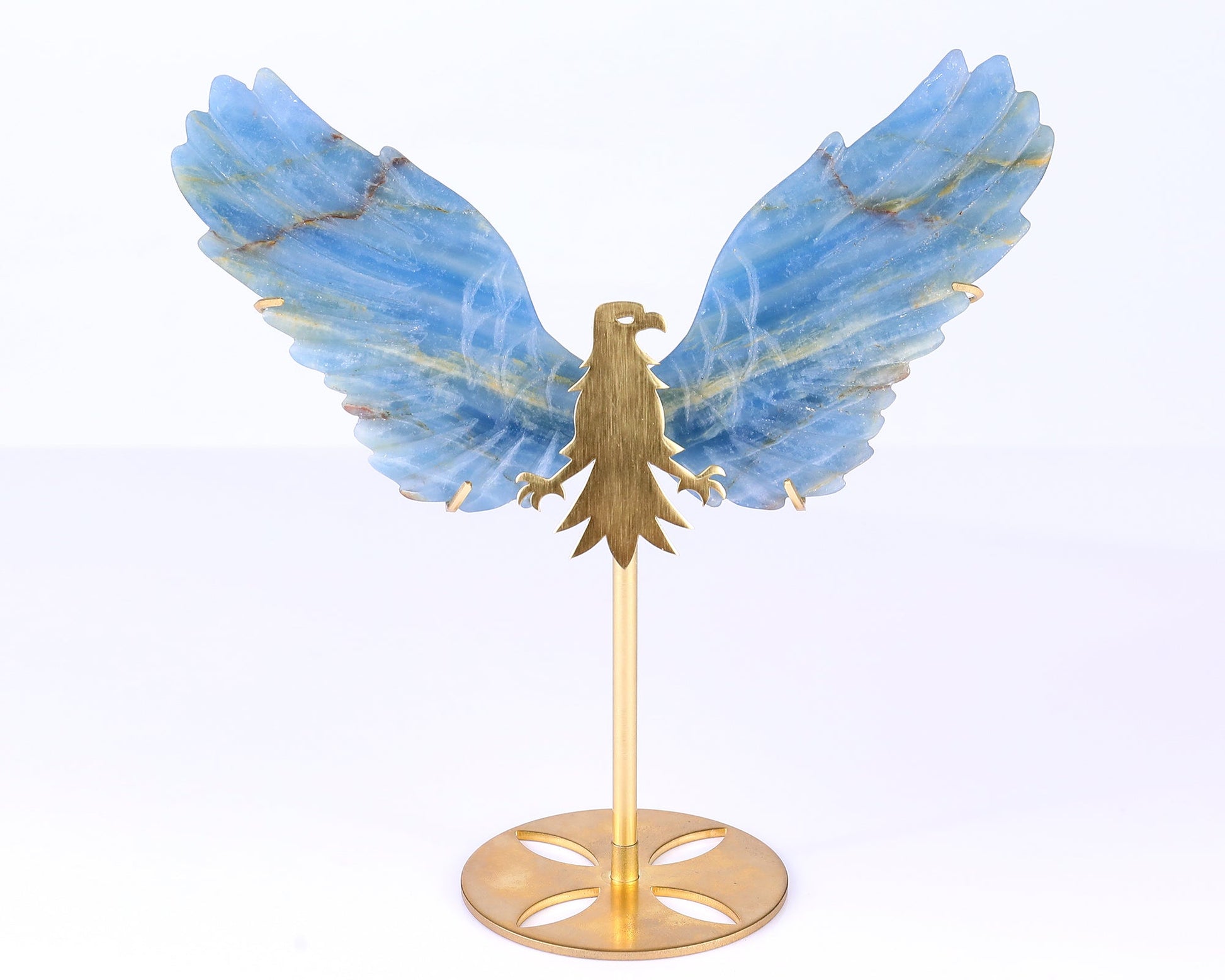Nicedony 5.1" Blue Onyx Hand Carved Crystal Eagle Wings Sculpture