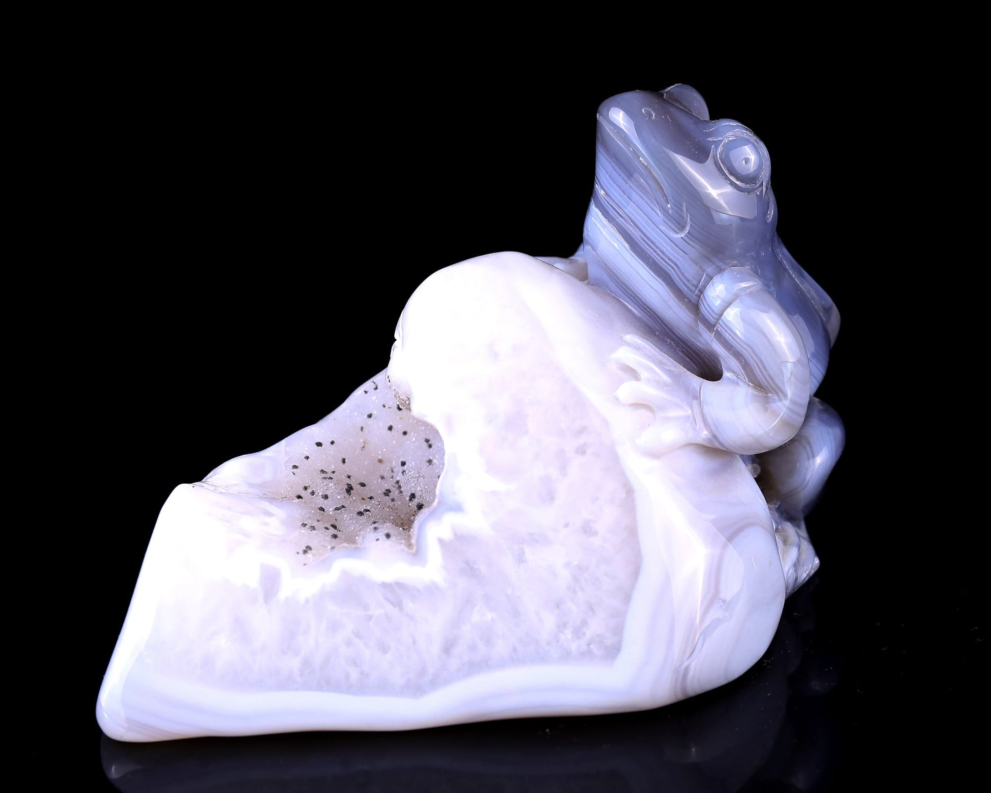 Nicedony 5.1" Geode Agate Hand Carved Crystal Frog Sculpture - View 8