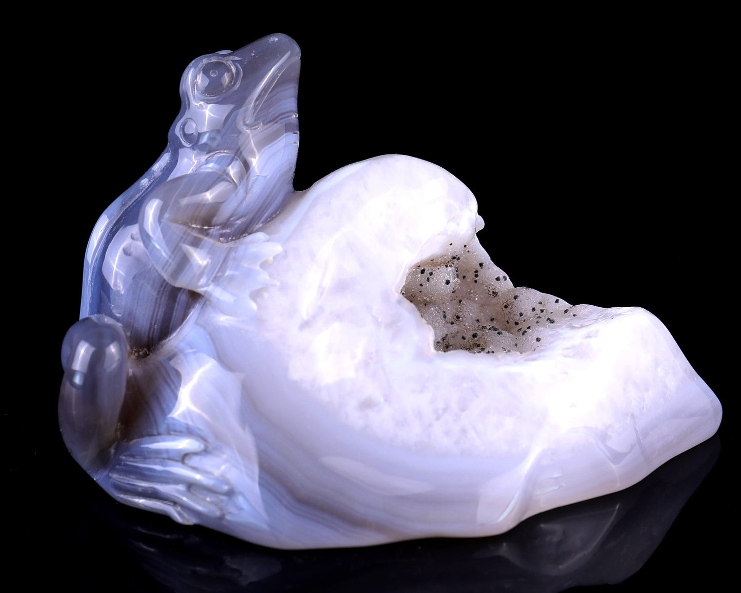 Nicedony 5.1" Geode Agate Hand Carved Crystal Frog Sculpture - View 3