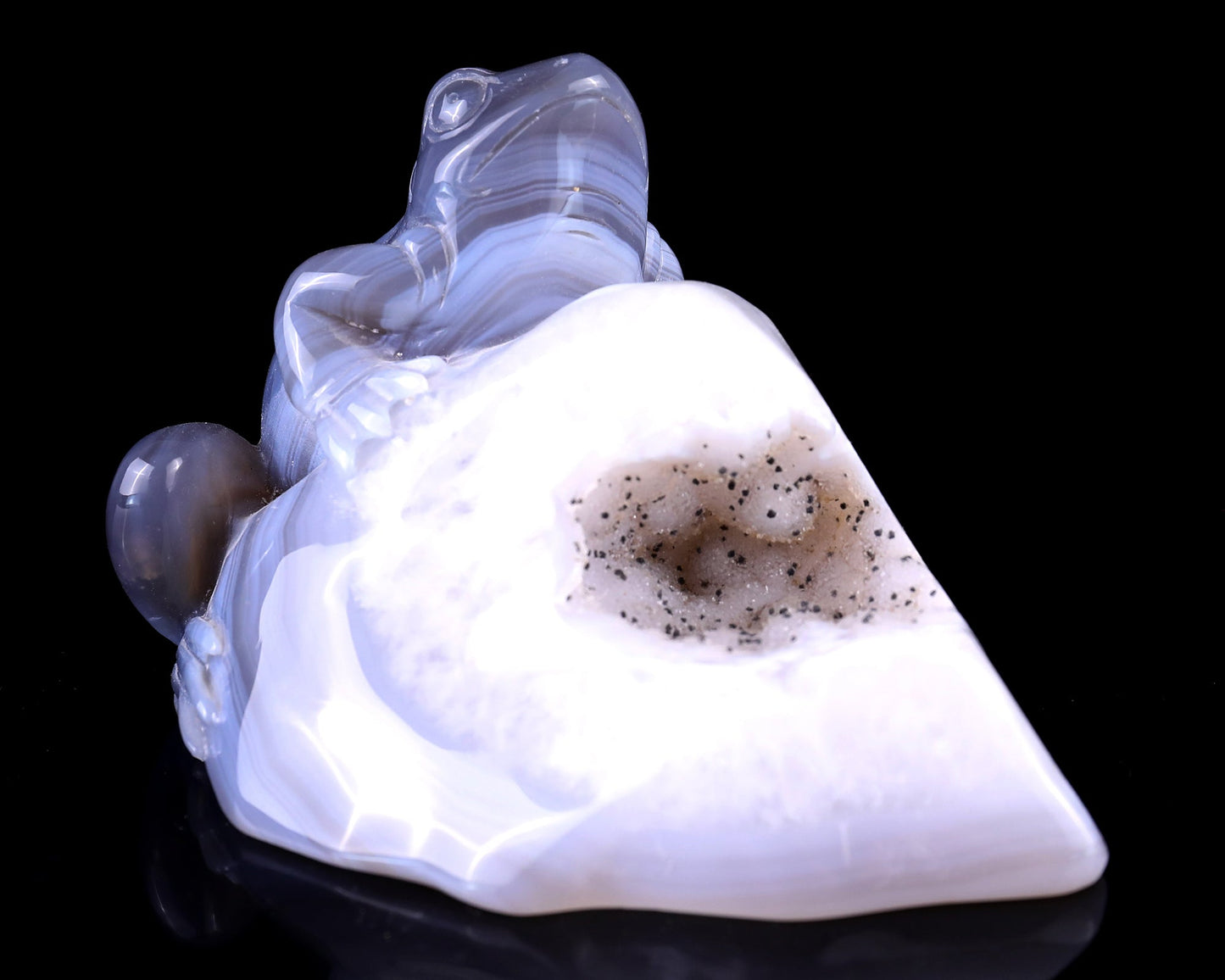 Nicedony 5.1" Geode Agate Hand Carved Crystal Frog Sculpture