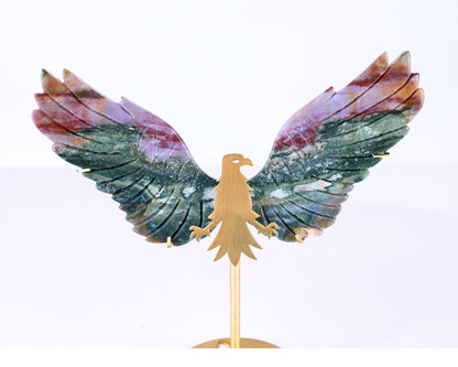 Nicedony 5.1" Indian Agate Hand Carved Crystal Eagle Wings Sculpture - View 2