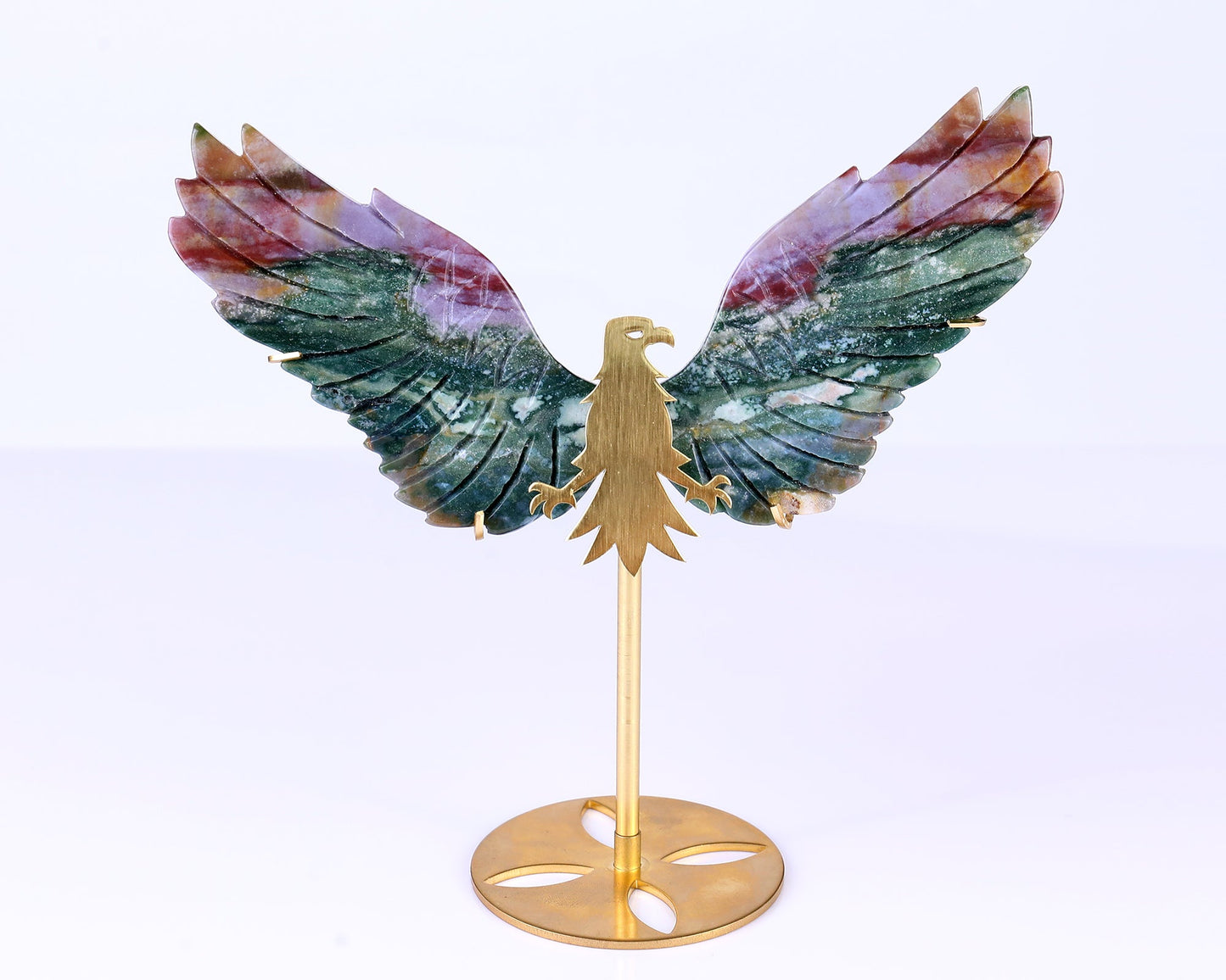 Nicedony 5.1" Indian Agate Hand Carved Crystal Eagle Wings Sculpture